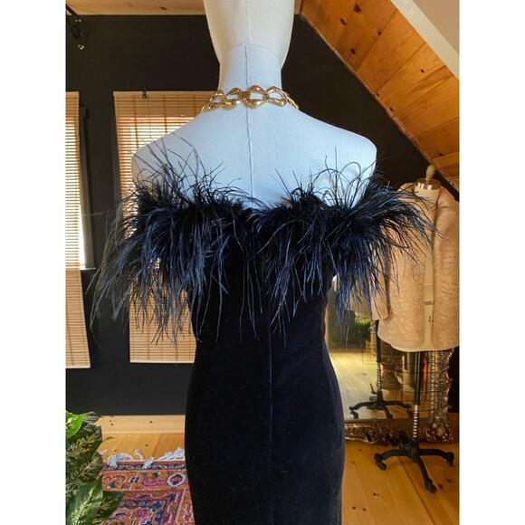Vintage Velvet Gown Feather Neckline - Picture 6 of 11